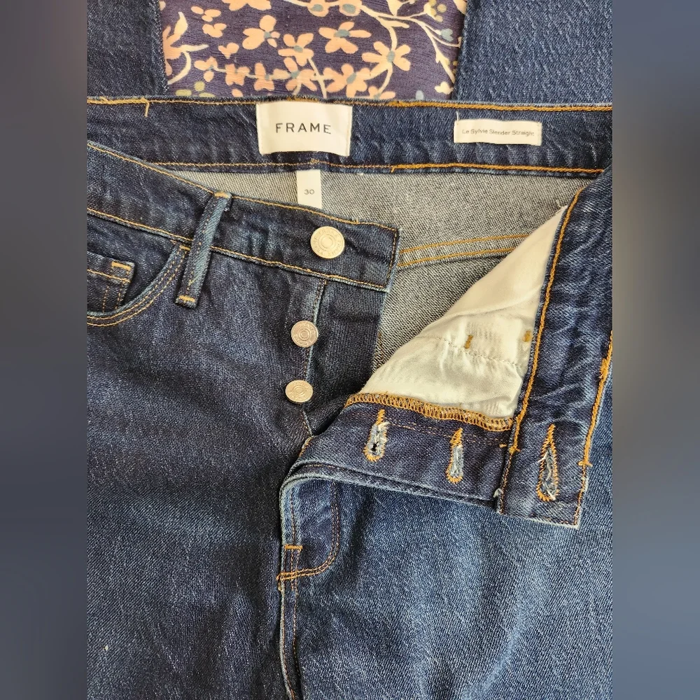Frame Le Sylvie Slender Straight High Rise Blue Jeans Size 30 - Picture 4 of 12